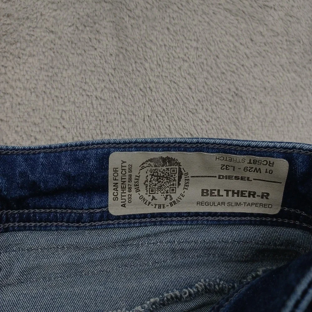 Diesel Jeans Mens 29x32 Blue‎ Denim Slim Tapered Belther Button Fly
